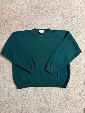 Vintage Eddie Bauer Dark Green 100% Cotton Ribbed Knit Crewneck Sweater Mens Lar